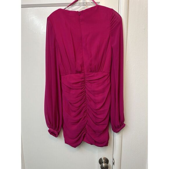 Ieena For Mac Duggal Runched Sleeve Bishop Short Mini Hot Pink Sz 0 Sheer A26655 - Picture 5 of 6